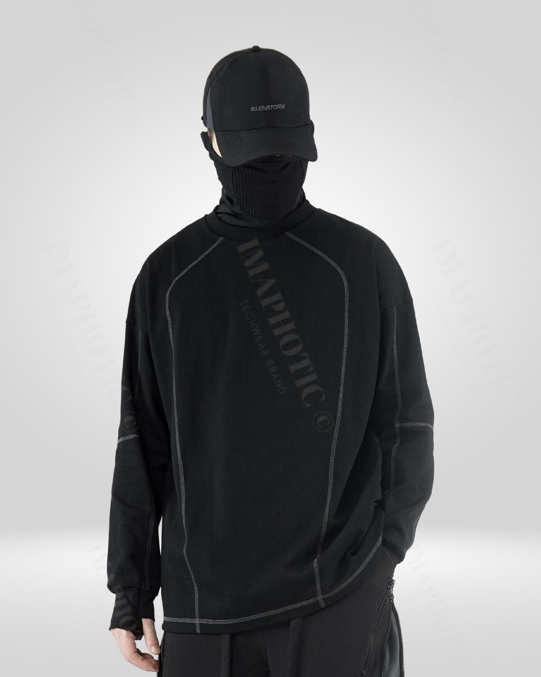 Neck | Cotton Long – Men\'s Sweatshirt Round Black Sleeve Imaphotic -