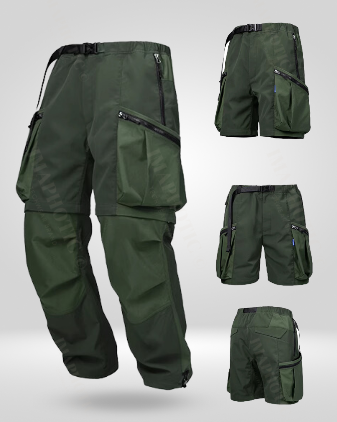 ArmyGreen Convertible Pants, Zip-off Outdoor Pants