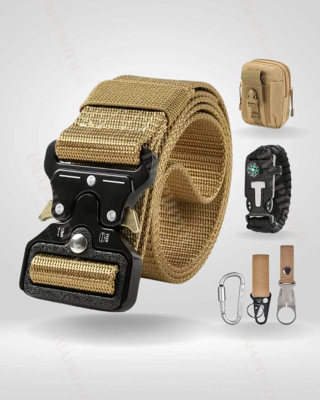 Khaki Utility Belt Set with Tactical Pieces, Bracelet & Pouch