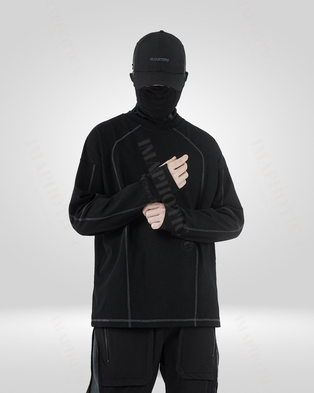 Black Long | Neck Imaphotic Round - Sleeve – Sweatshirt Cotton Men\'s