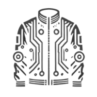 Minimal tech-style icon of a futuristic jacket with digital circuit lines, representing innovation in Techwear.