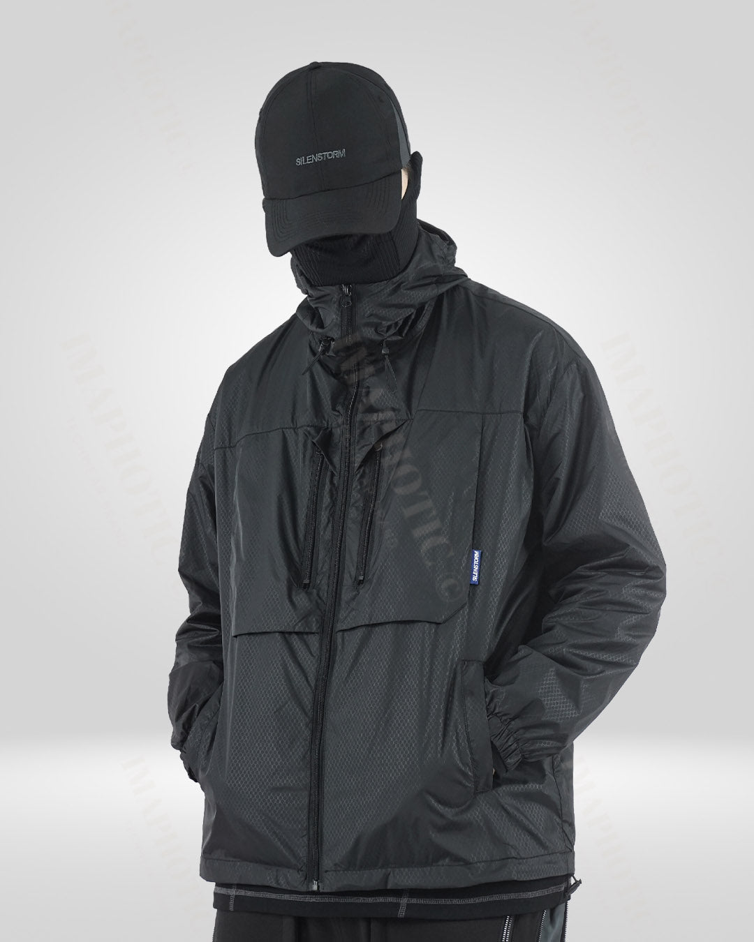 Black thin best sale jacket with hood